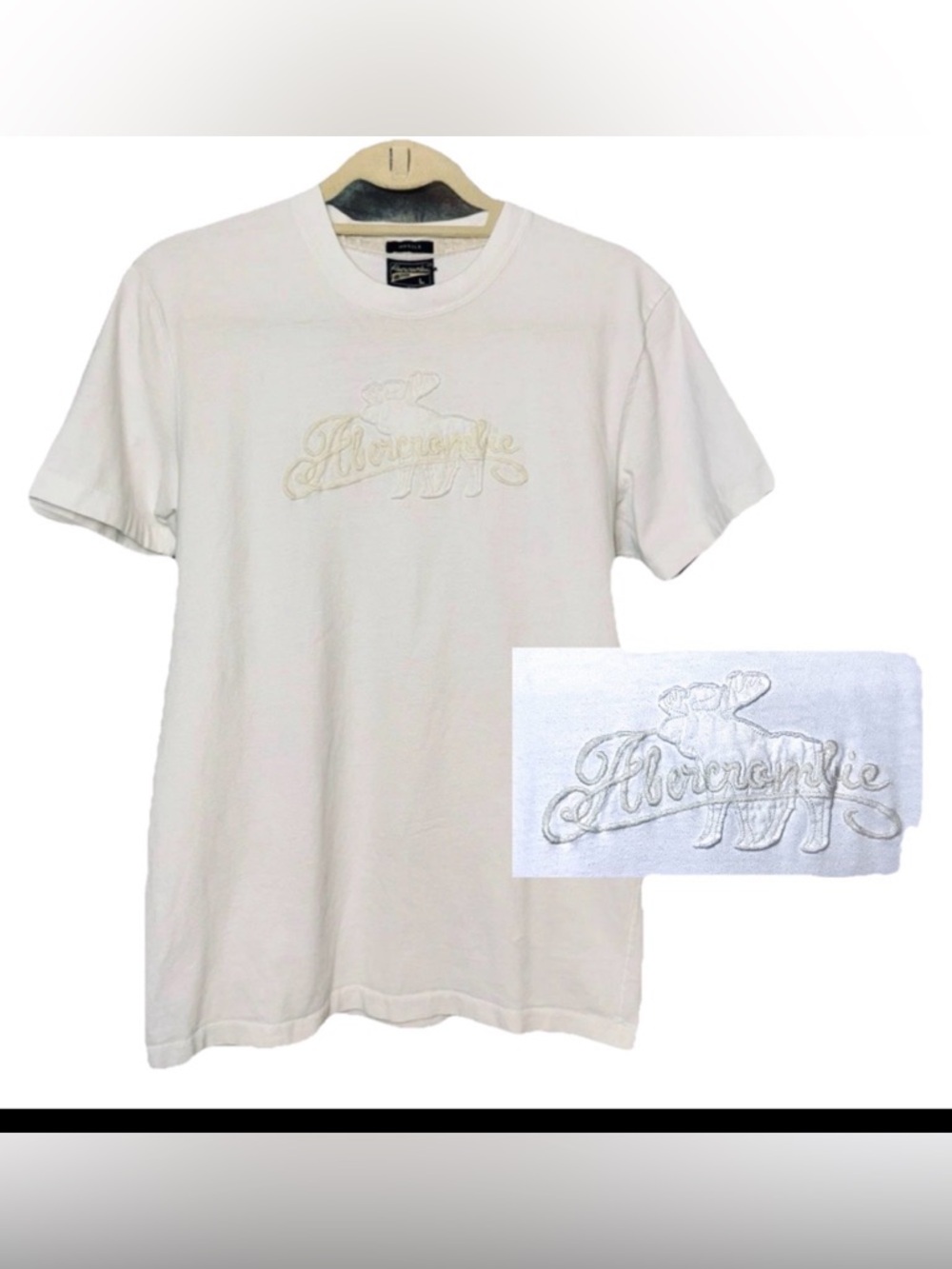 VTG Abercrombie Fitch‎ MOOSE Embroidered White Single Stitch Y2K Muscle Shirt LG